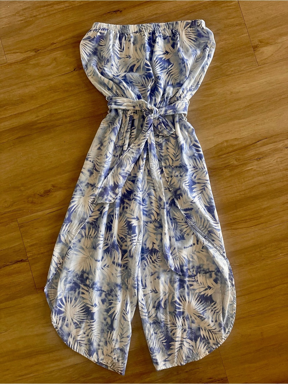 Ocean Drive Blue & White Strapless Tropical Jumpsuit Romper